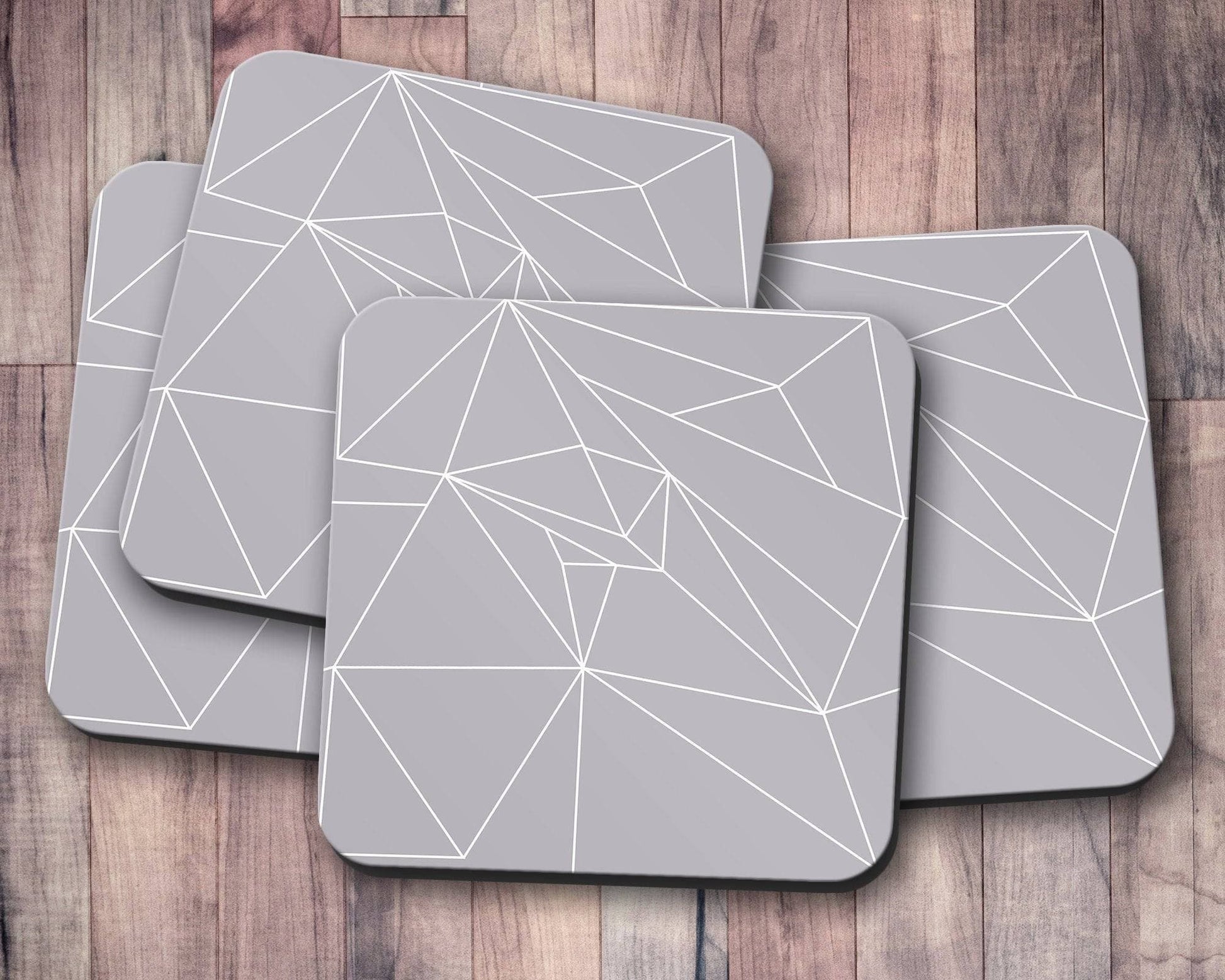 Grey Coasters with a White Lines Geometric Design, Table Decor Drinks Mat - Shadow bright