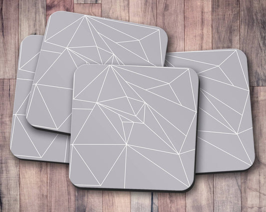 Grey Coasters with a White Lines Geometric Design, Table Decor Drinks Mat - Shadow bright
