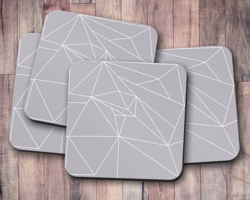 Grey Coasters with a White Lines Geometric Design, Table Decor Drinks Mat - Shadow bright