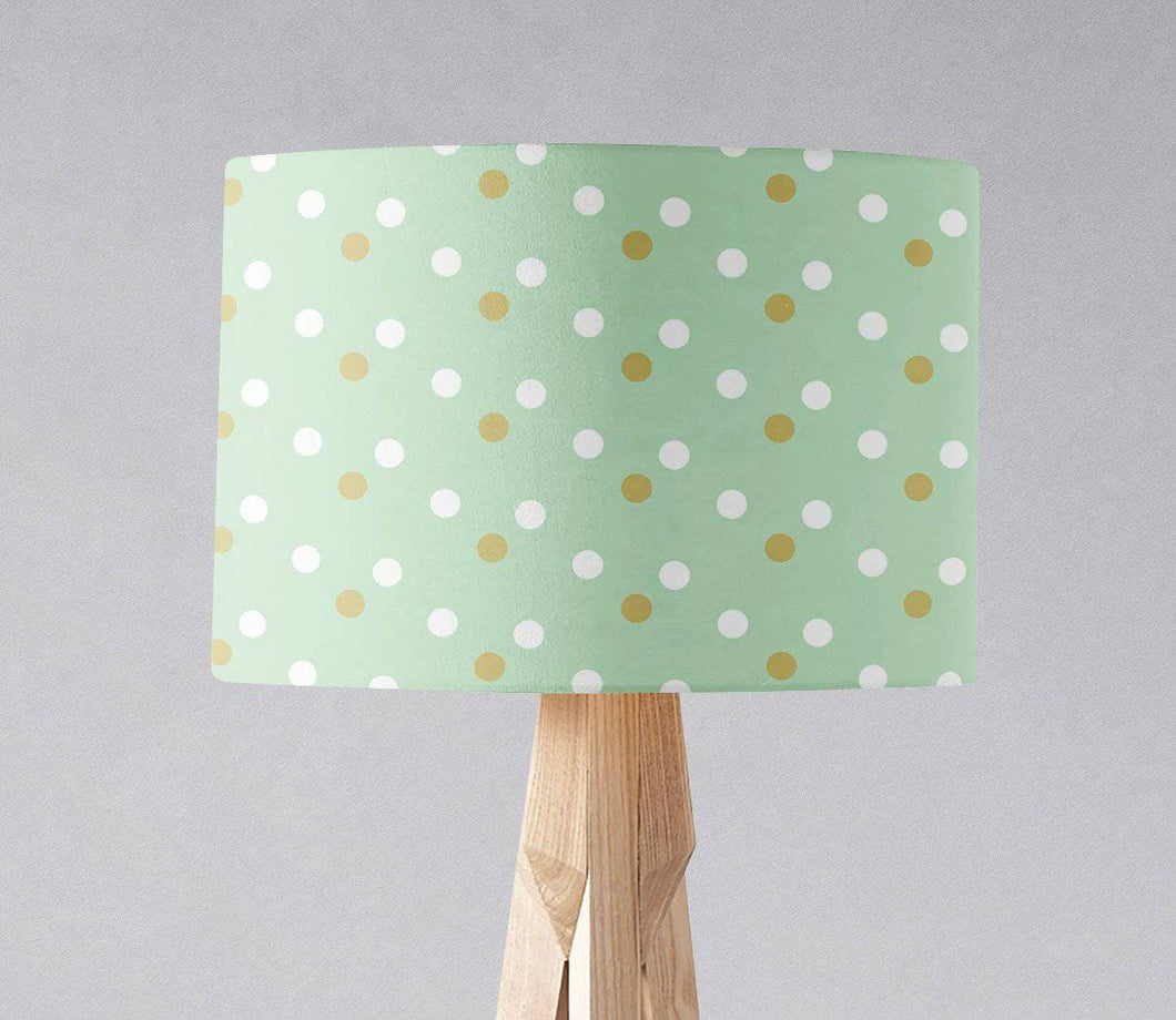 Mint Green with White and Gold Spots Lampshade, Table or Ceiling Light Shade - Shadow bright