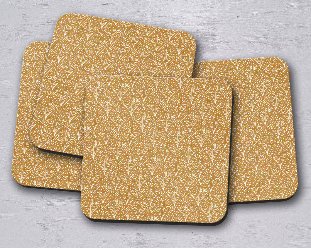 Gold and White Contemporary Design Coasters, Table Decor Drinks Mat - Shadow bright