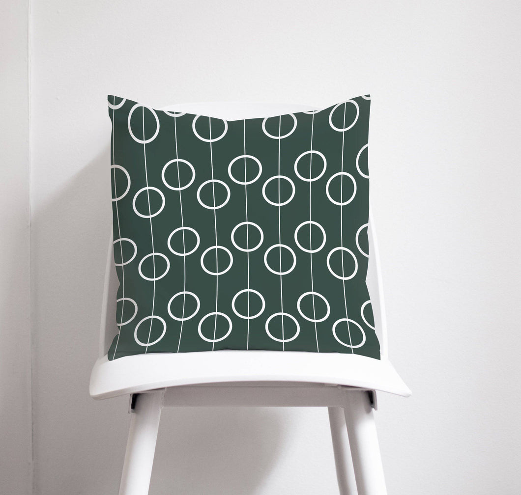 Dark Green and White Circles Retro Design Cushion, Throw Pillow - Shadow bright