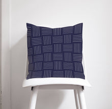 Load image into Gallery viewer, Navy Blue with White Lines Geometric Design Cushions, Throw Pillow - Shadow bright
