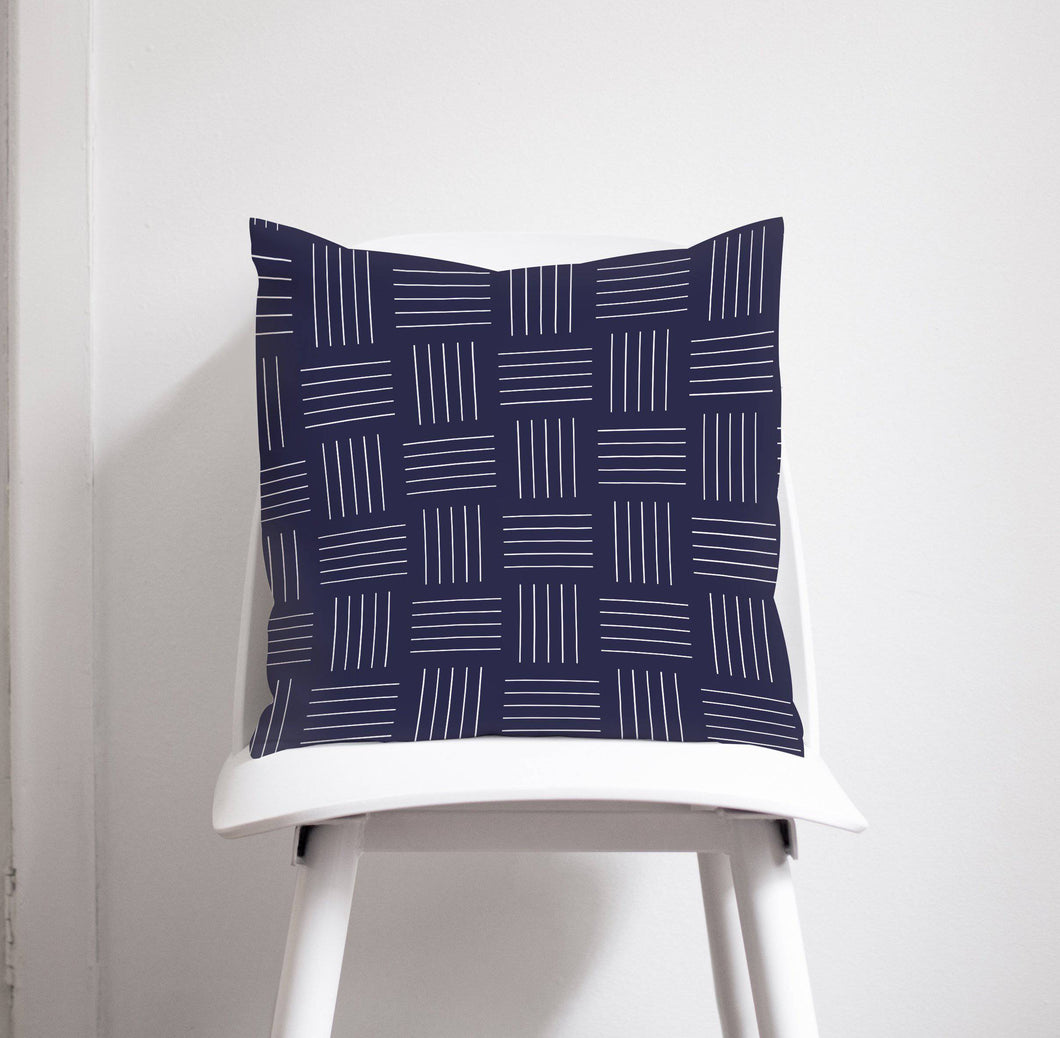 Navy Blue with White Lines Geometric Design Cushions, Throw Pillow - Shadow bright