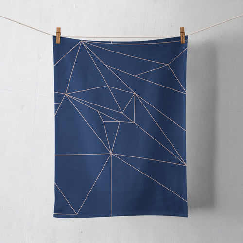 Navy Blue with Rose Gold Lines Geometric Design Tea Towel, Dish Towel Kitchen Towel - Shadow bright