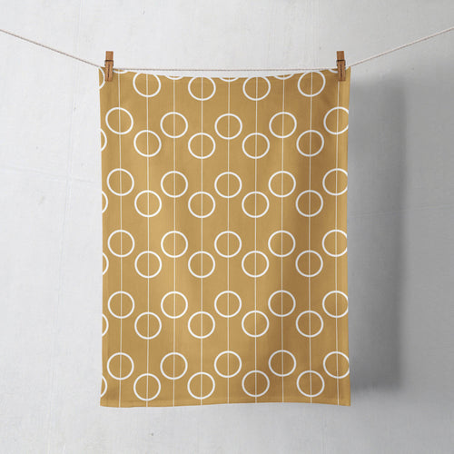 Gold and White Retro Design Tea Towel, Dish Towel, Kitchen Towel - Shadow bright