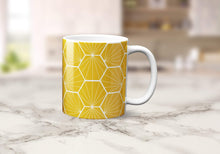 Load image into Gallery viewer, Yellow with White Hexagon Design Geometric Mug, Tea or Coffee Cup - Shadow bright
