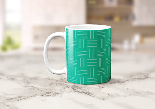 Green and White Lines Geometric Mug, Tea or Coffee Cup - Shadow bright