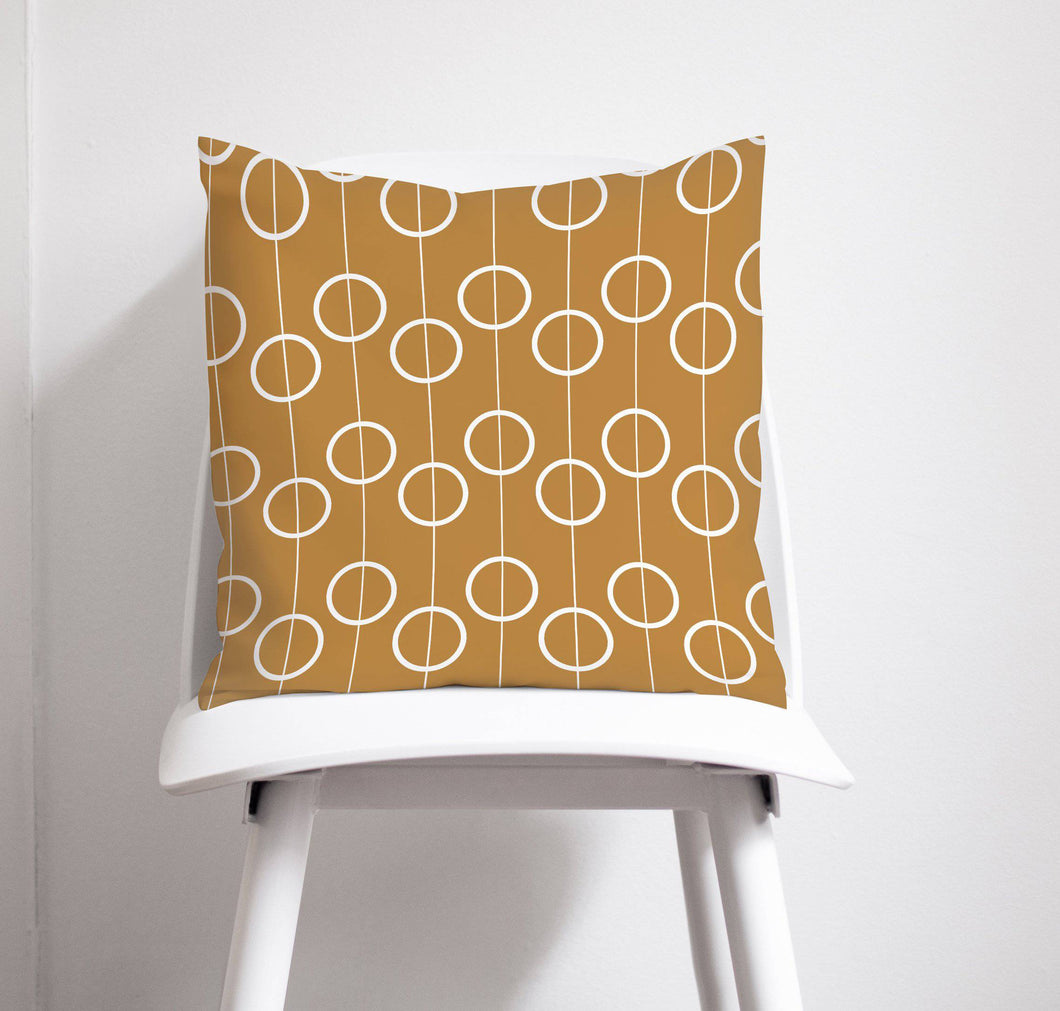 Gold with White Retro Circles Design Cushion, Throw Pillow - Shadow bright