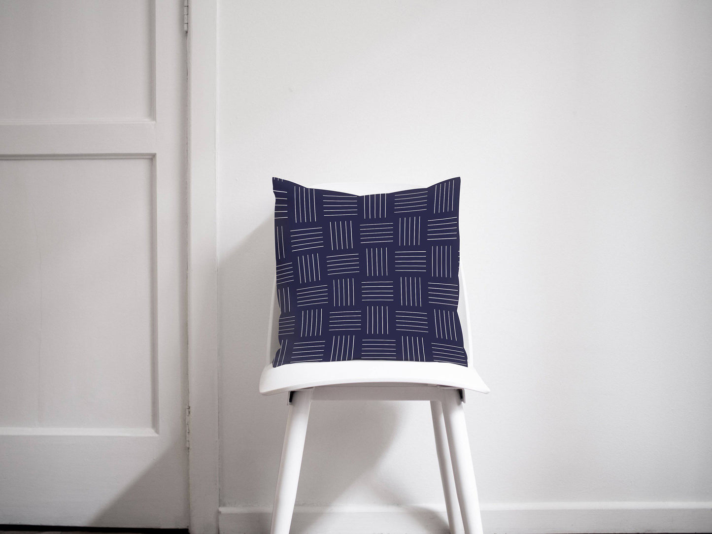 Navy Blue with White Lines Geometric Design Cushions, Throw Pillow - Shadow bright