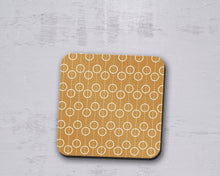 Load image into Gallery viewer, Gold with White Retro Circles Coaster, Single Coaster or Set of 4 Coasters - Shadow bright
