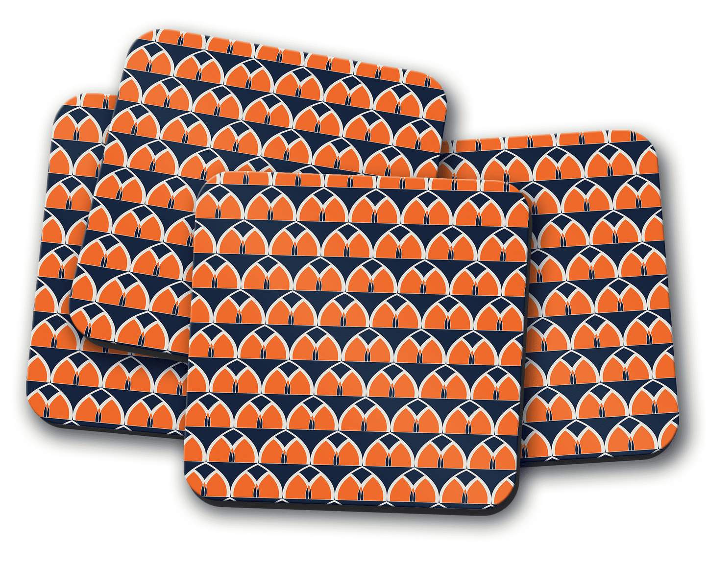 Navy Blue and Orange Retro Geometric Design Coaster, Table Decor Drinks Mat - Shadow bright