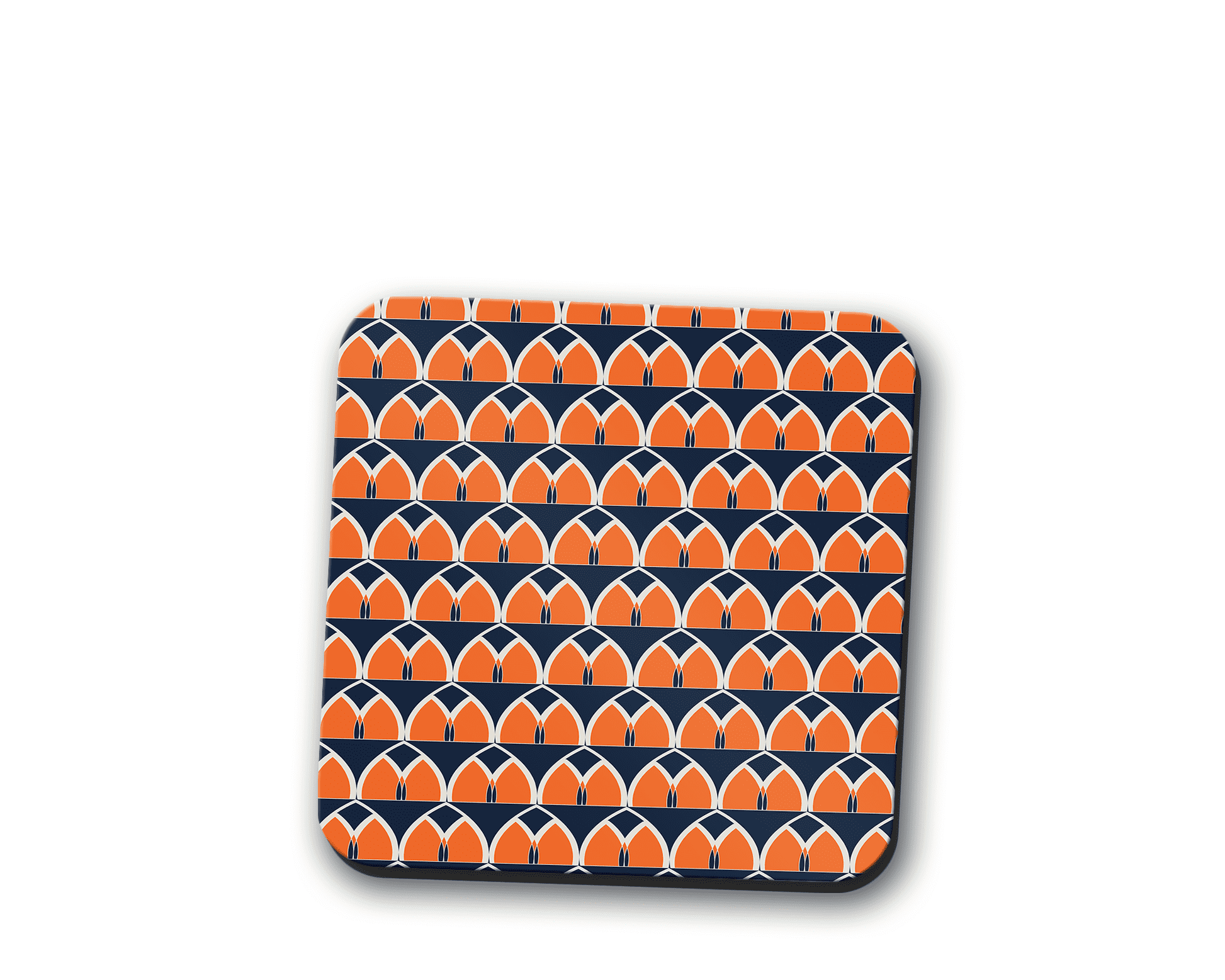 Navy Blue and Orange Retro Geometric Design Coaster, Table Decor Drinks Mat - Shadow bright