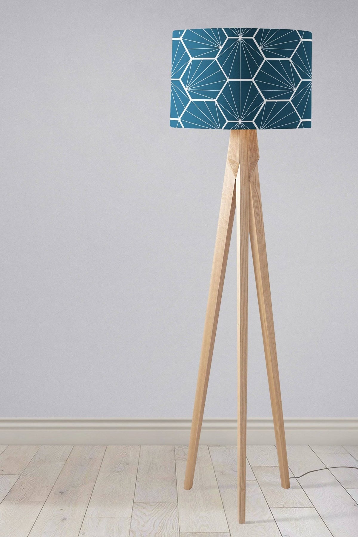 Peacock Blue Lampshade with a White Hexagon Design, Ceiling or Table Lamp Shade - Shadow bright