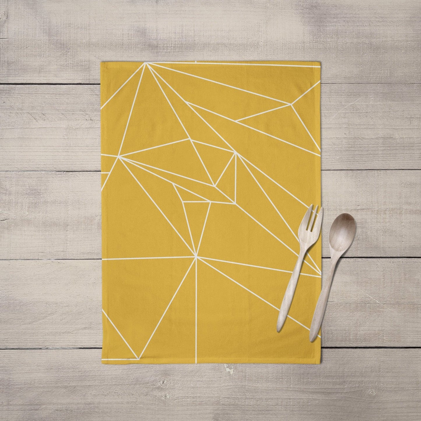 Yellow Tea Towel with a White Geometric Line Design, Dish Towel, Kitchen Towel - Shadow bright